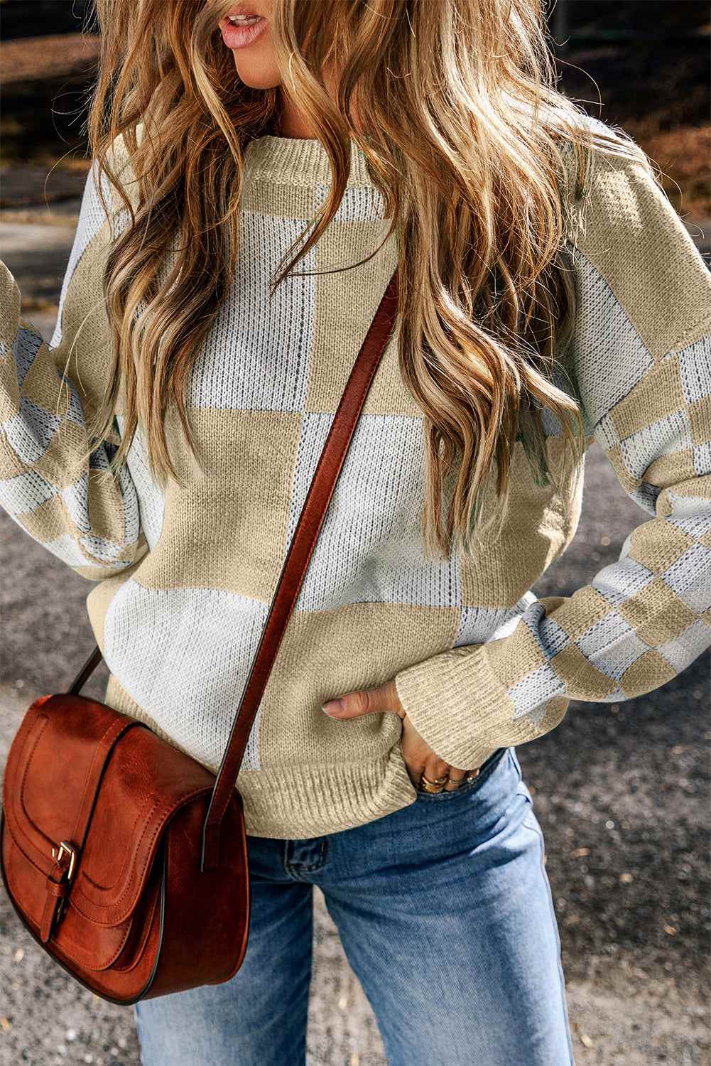 Vivifira Print Drop Shoulder Sweater - Light French Beige / L - 12/14
