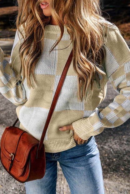 Vivifira Print Drop Shoulder Sweater - Light French Beige / L - 12/14