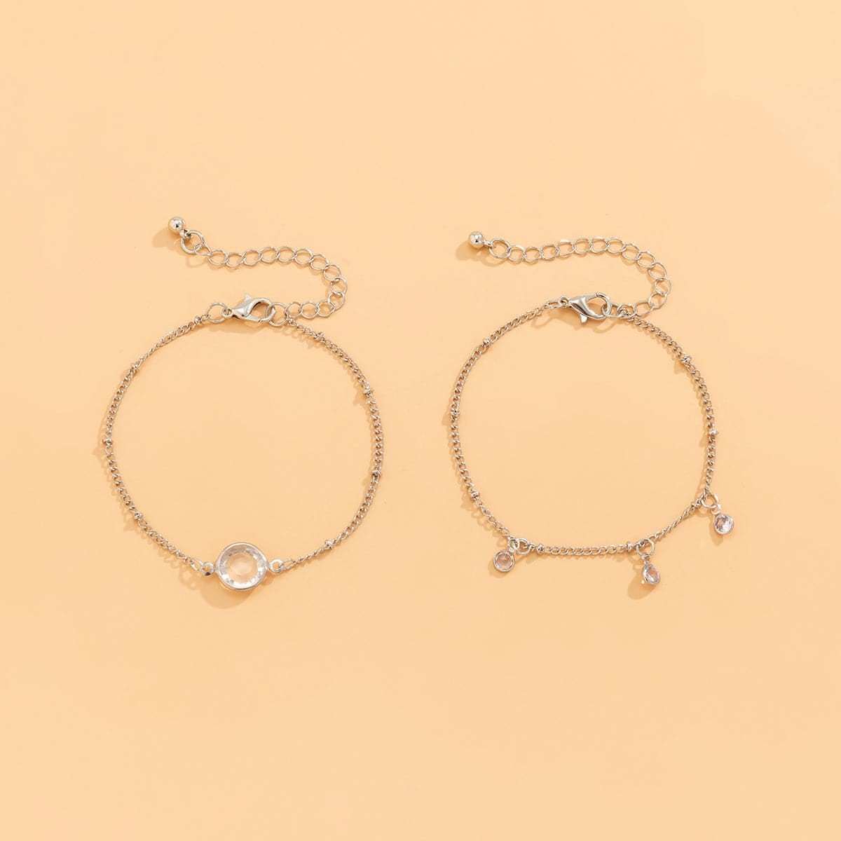 Crystal & Silvertone Station Bracelet Set