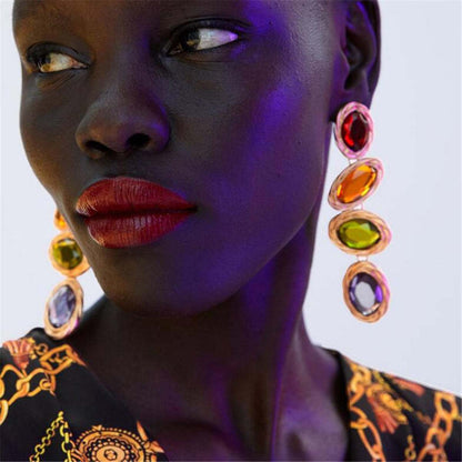 Colored Crystal & Goldtone Linking Drop Earrings