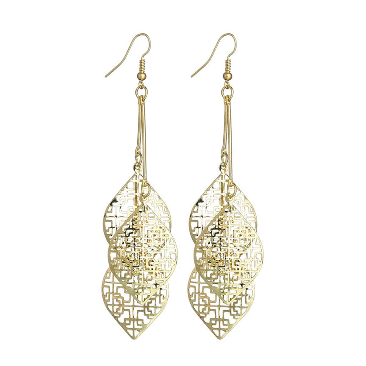 Goldtone Layered Leaves Drop Earrings