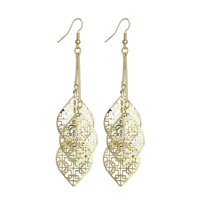 Goldtone Layered Leaves Drop Earrings