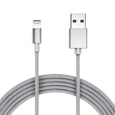 Pure Gear Braided Metallic Charge-Sync Cable for Apple Lightning Devices, Usb-A to Lightning 4 Ft