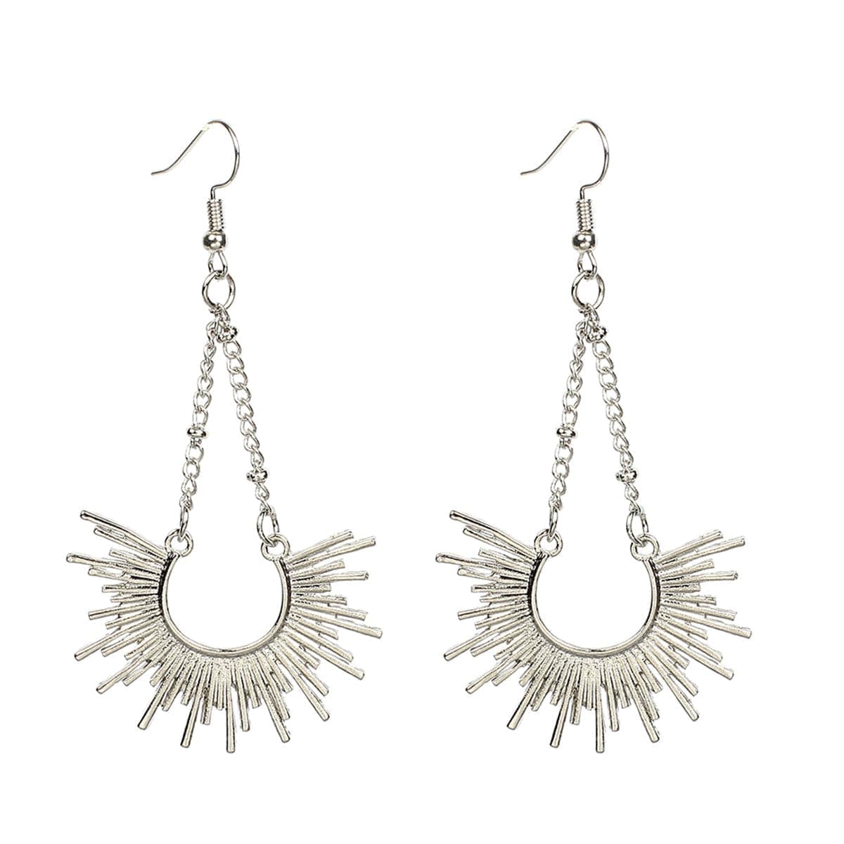 Silvertone Sunburst Drop Earrings