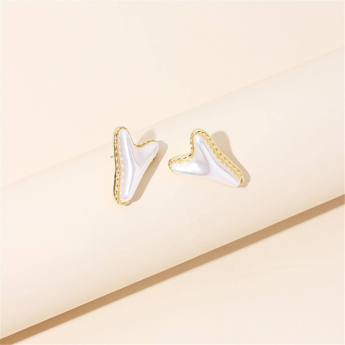Pearl & Goldtone Arrow Stud Earrings