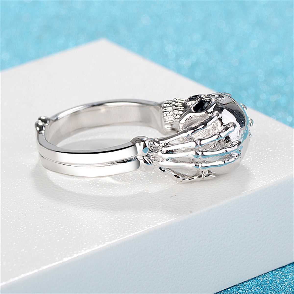 Silvertone & Black Skull Ring-2