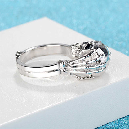 Silvertone & Black Skull Ring-2