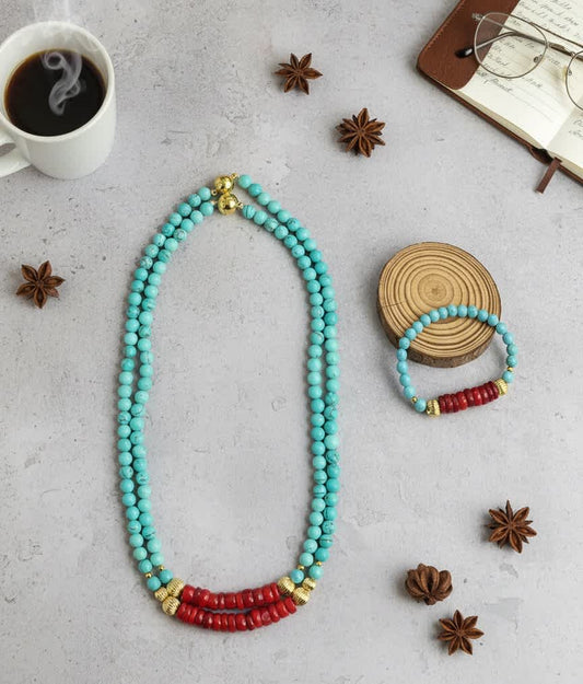Turquoise & red-