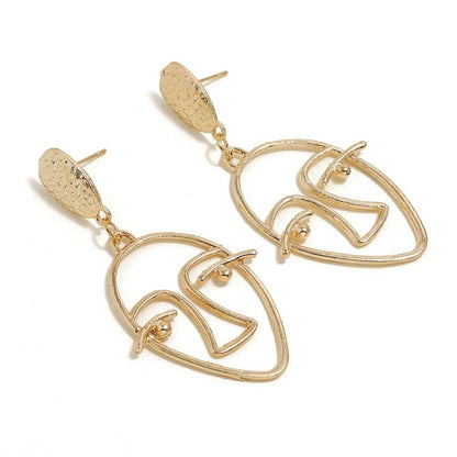 Goldtone Hollow Face Drop Earrings
