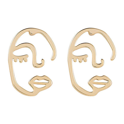 Goldtone Abstract Face Stud Earrings