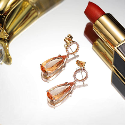 Yellow Crystal & Cubic Zirconia Circle Teardrop Earrings