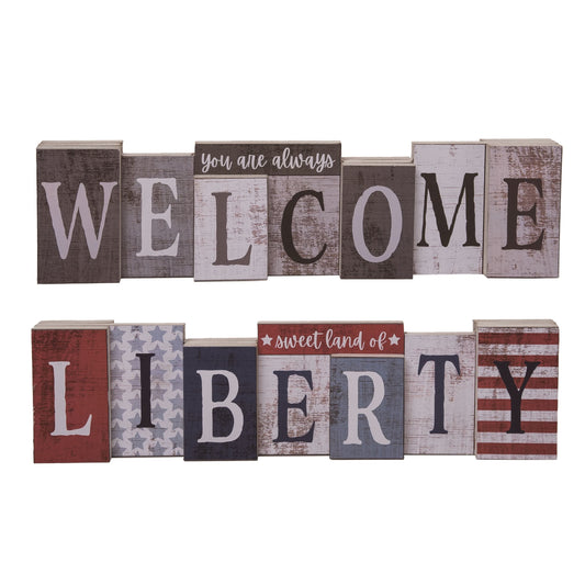 16.5 Inch Multicolor Spring Reversible Block Decor with Decorative Letters and Words in Wood