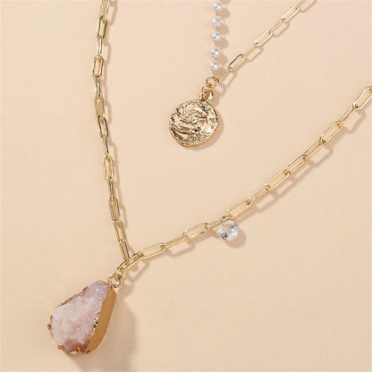 Pearl & Resin Goldtone Coin Pendant Layered Necklace