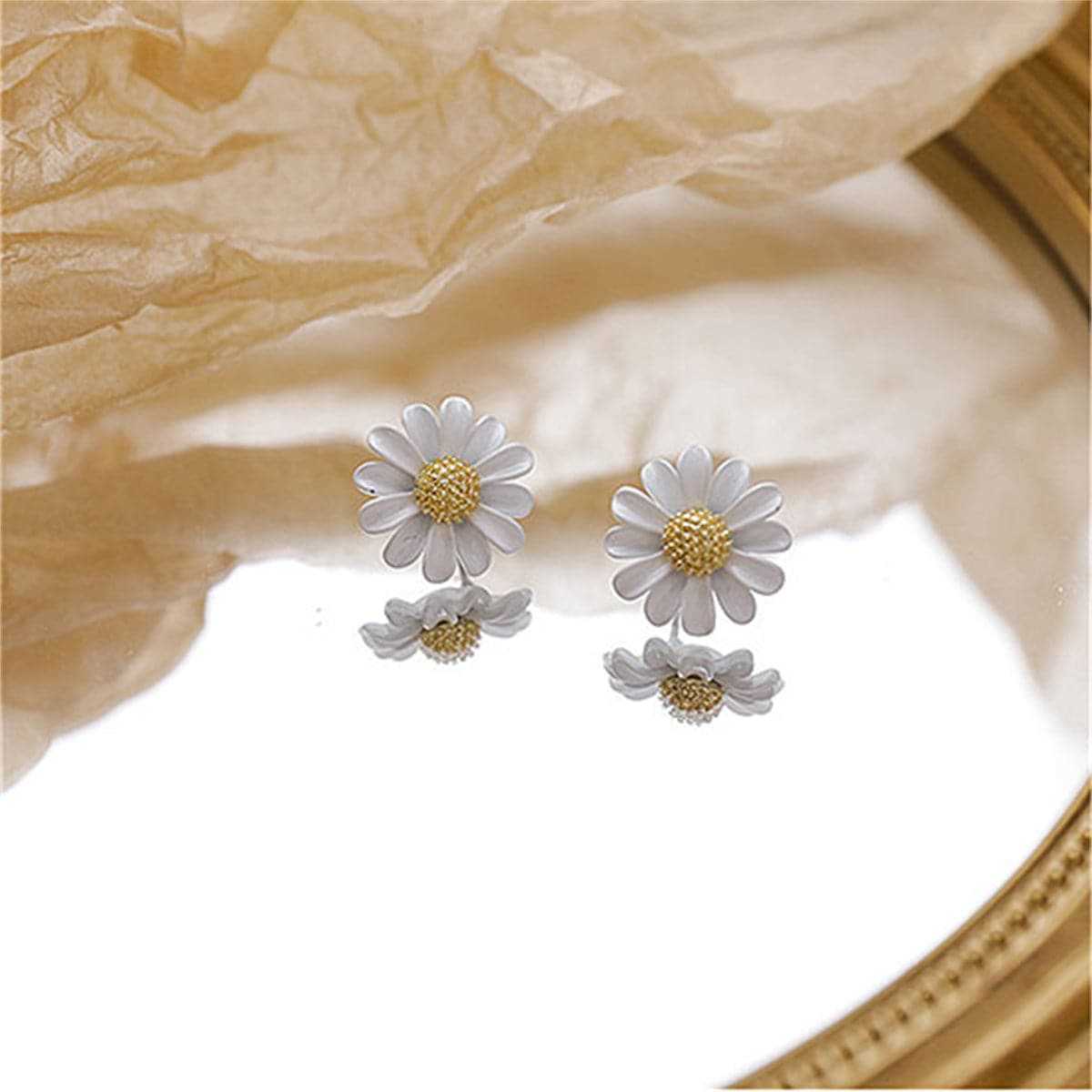 Enamel & Goldtone Flower Stud Earrings