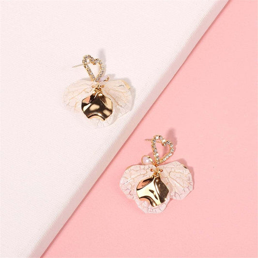 Cubic Zirconia & Shell Heart Botany Drop Earrings