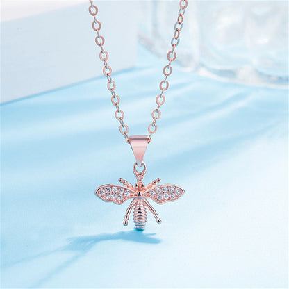 Cubic Zirconia & Rose Goldtone Bee Pendant Necklace-2