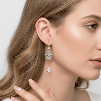 Pink Crystal & Cubic Zirconia Goldtone Flower Drop Hook Earrings