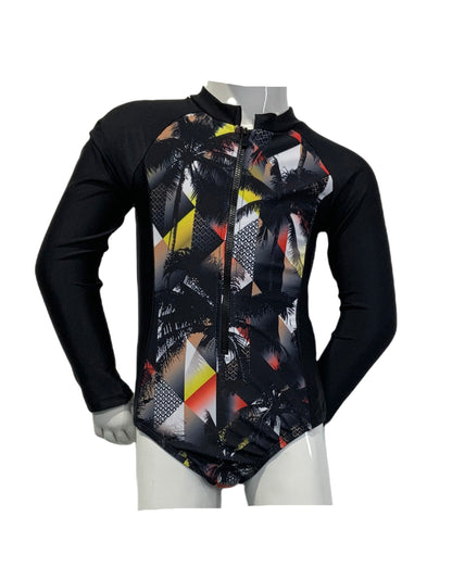 Marina West K4802 Kids One-Piece Rash Guard Swimsuit (Dark Grid)