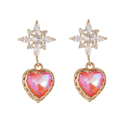 Orange Crystal & Cubic Zirconia Goldtone Star Heart Dangle Earrings