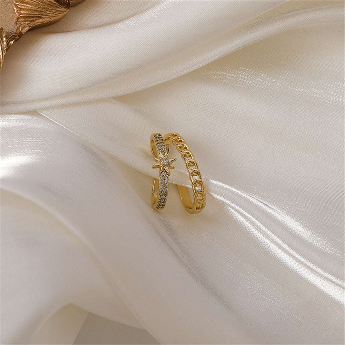 Cubic Zirconia & Goldtone Star Clip-On Earring
