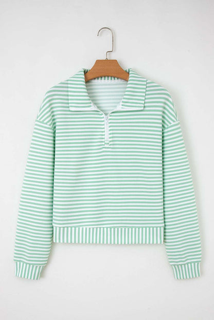 Reign Zip Collar Pullover Long Sleeve Top - Blue Stripe / L - 12/14