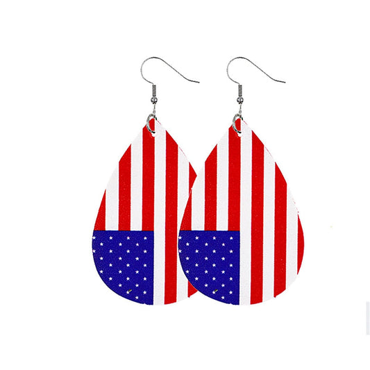 Blue & Red Polystyrene Vertical Stars & Stripes Drop Earrings