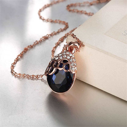 Blue Cubic Zirconia & Rose Goldtone Teardrop Pendant Necklace
