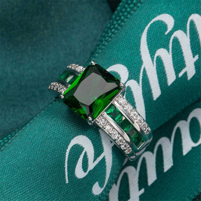 Green Crystal & Cubic Zirconia Princess-Cut Ring-6
