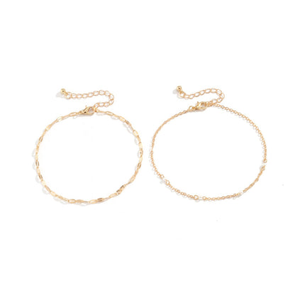 Pearl & Goldtone Station Anklet Set