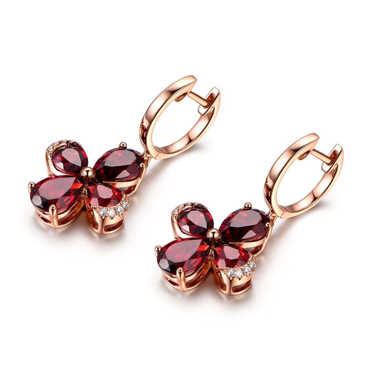 Red Crystal & Rose Goldtone Clover Drop Earrings