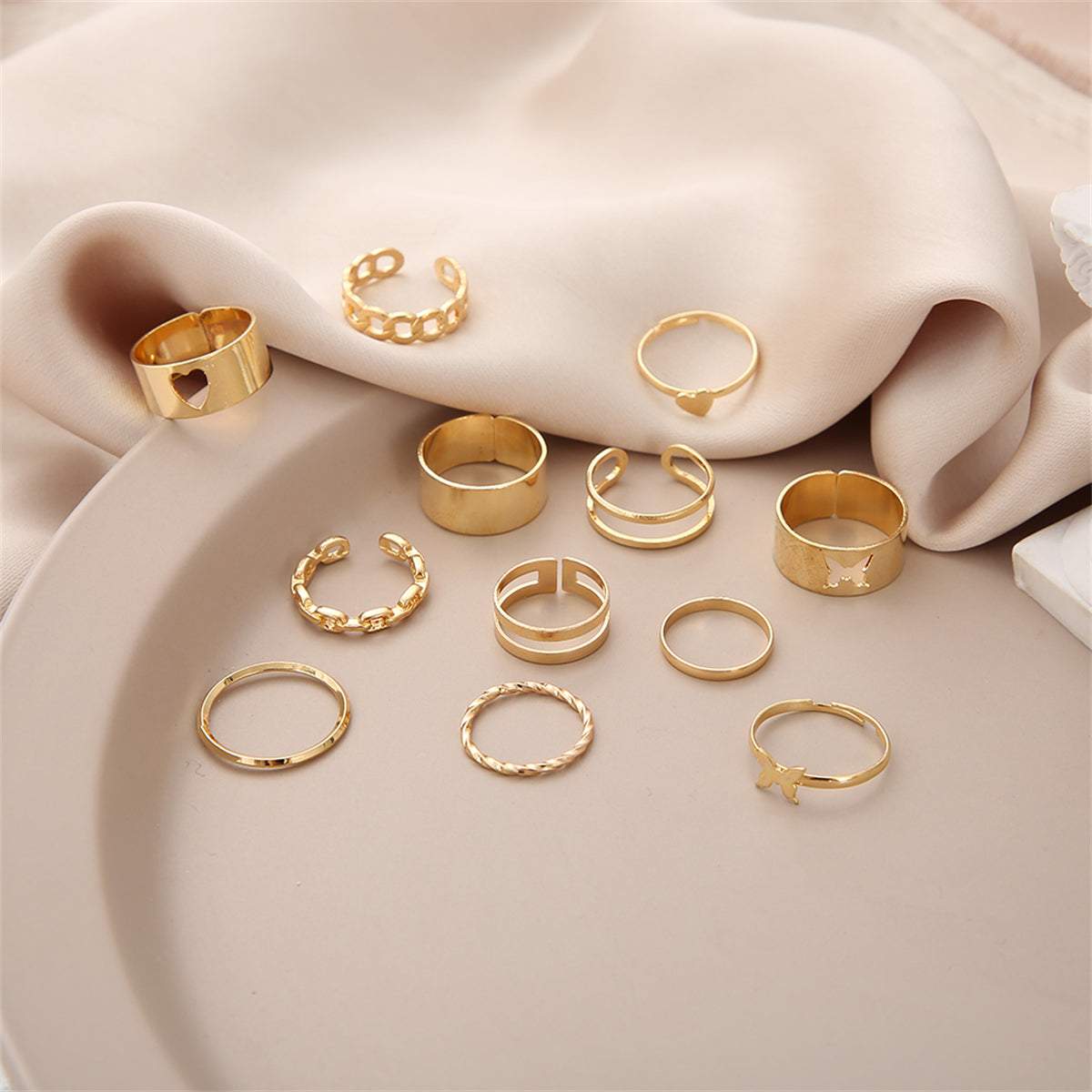 Goldtone Heart Ring Set-2