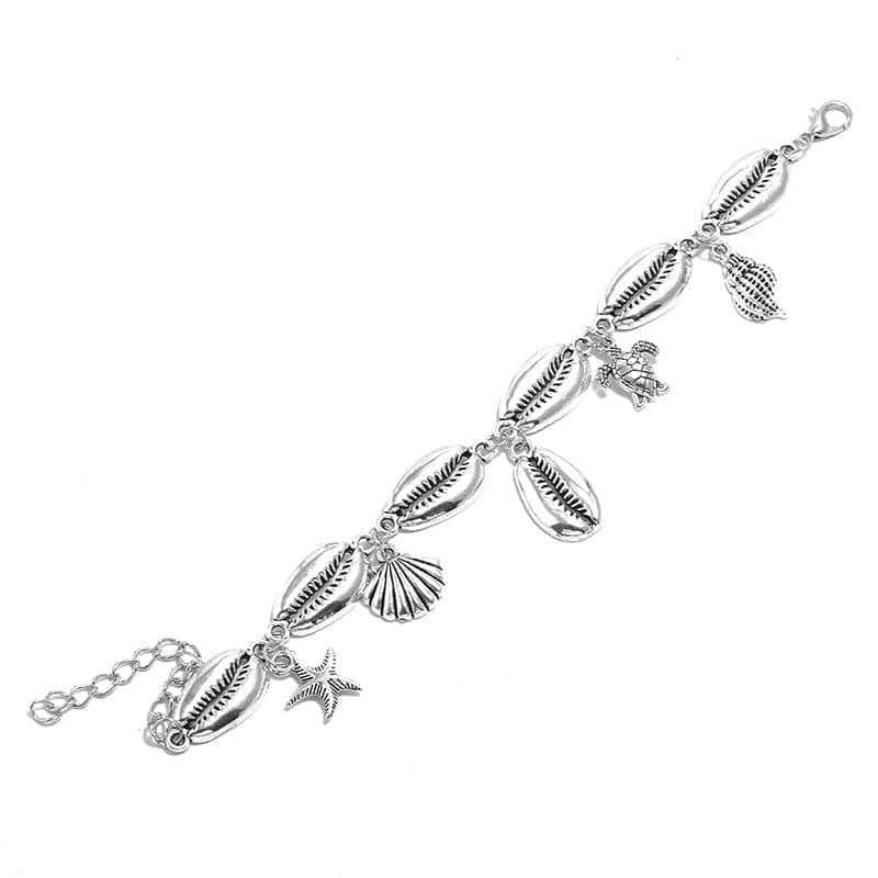 Silvertone Starfish & Shell Charm Anklet