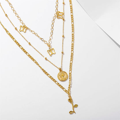 Goldtone Station Butterfly Pendant Layered Necklace