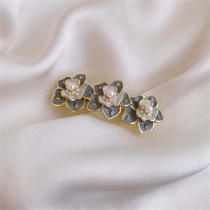 Pearl & Enamel Goldtone Flower Trio Hair Clip