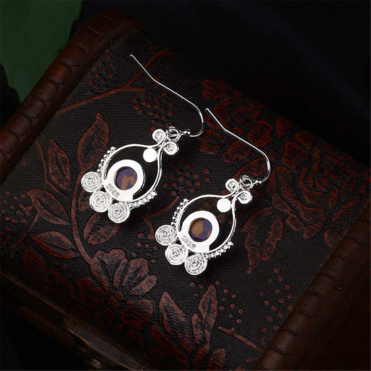 Purple Turquoise & Cubic Zirconia Silvertone Drop Earrings