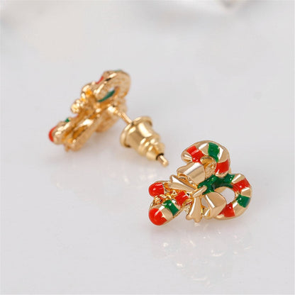 Red Enamel & Goldtone Candy Cane Crutch Stud Earrings