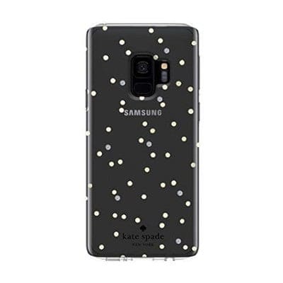 Kate Spade New York Protective Hardshell Case for Samsung Galaxy S9 - Multi Scatter Dot Gold / Clear with Stones