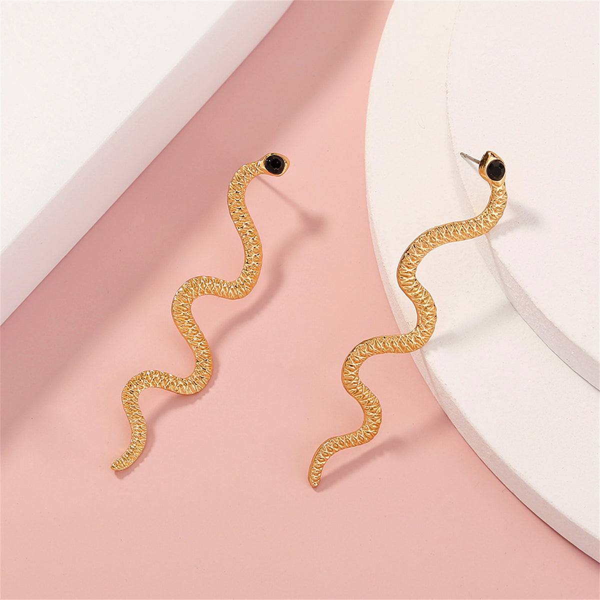 Cubic Zirconia & Goldtone Snake Dangle Earrings