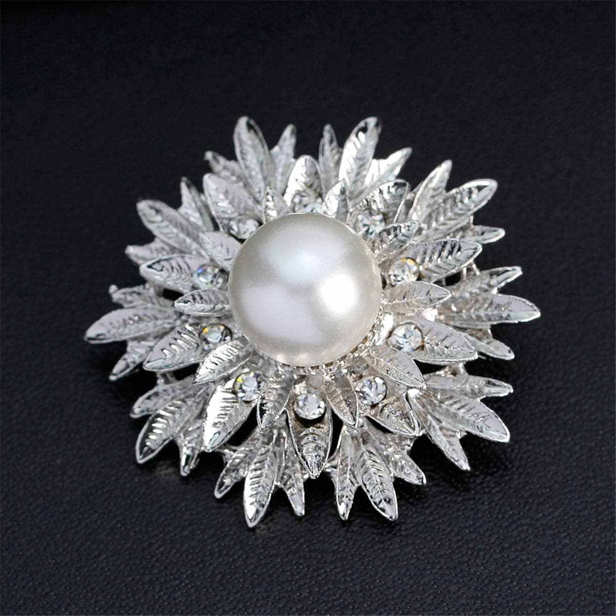 Cubic Zirconia & Silvertone Botany Brooch