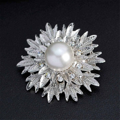 Cubic Zirconia & Silvertone Botany Brooch
