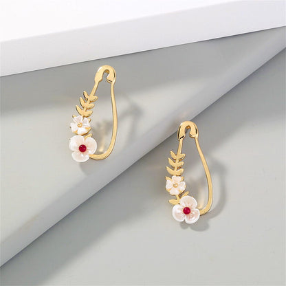 White Acrylic & Goldtone Flower Pin Drop Earrings