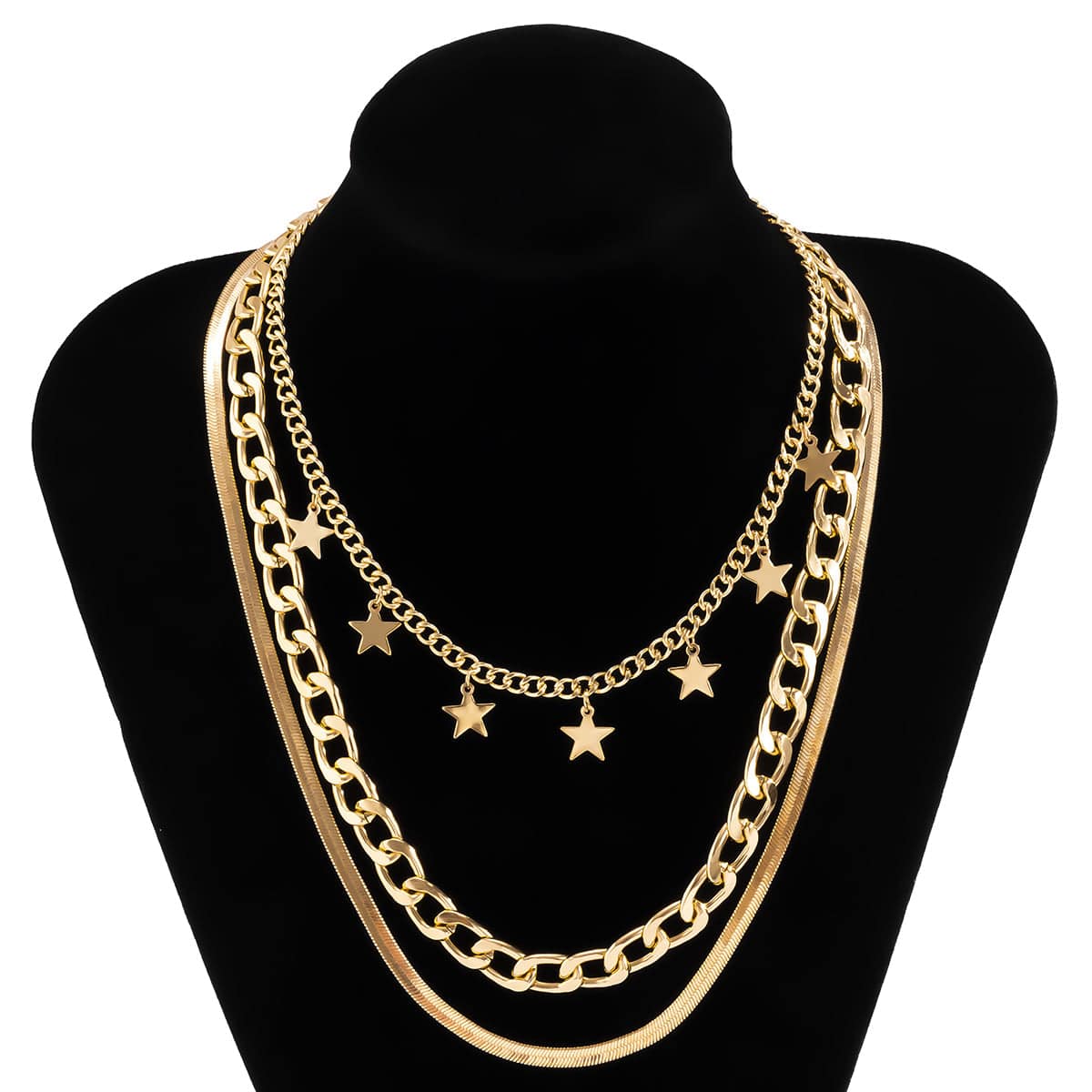 Goldtone Star Station Choker Necklace Set