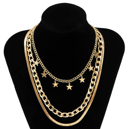 Goldtone Star Station Choker Necklace Set