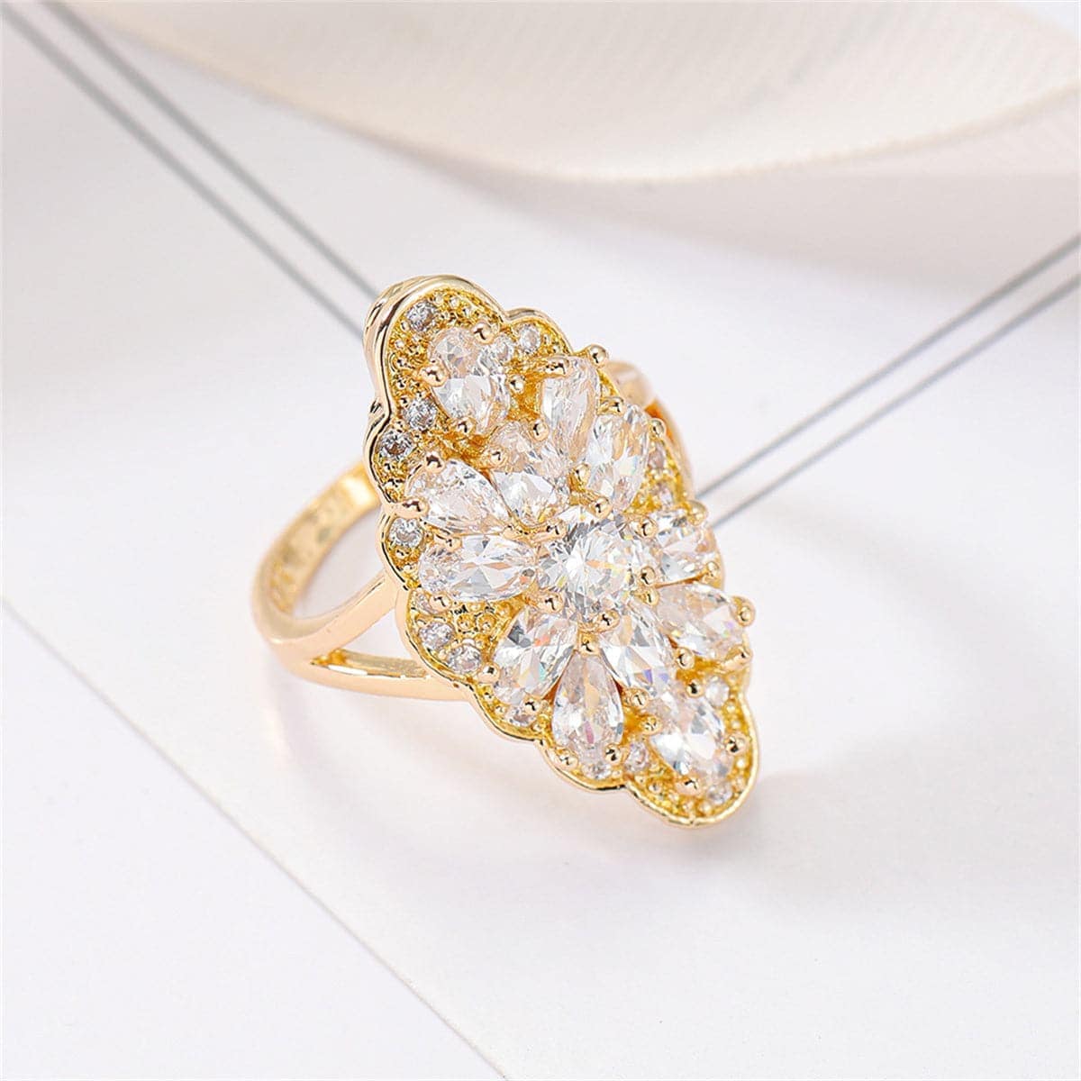 Crystal & Goldtone Pear-Cut Pavé Statement Ring
