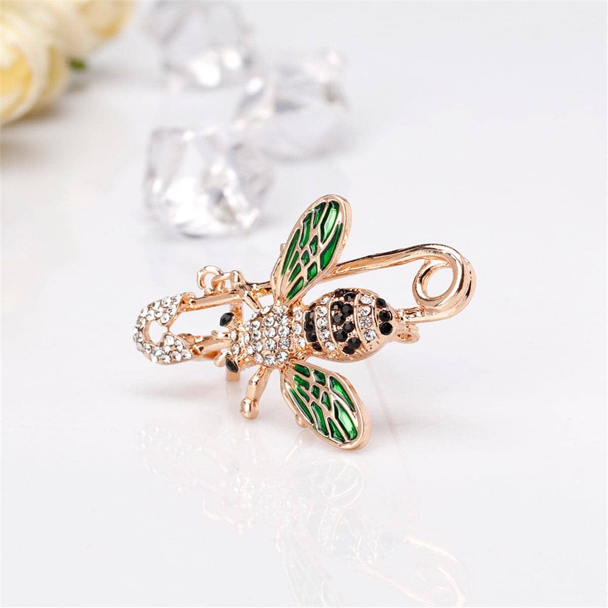 Cubic Zirconia & Goldtone Bee & Pin Brooch