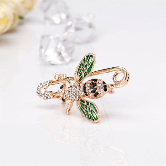 Cubic Zirconia & Goldtone Bee & Pin Brooch