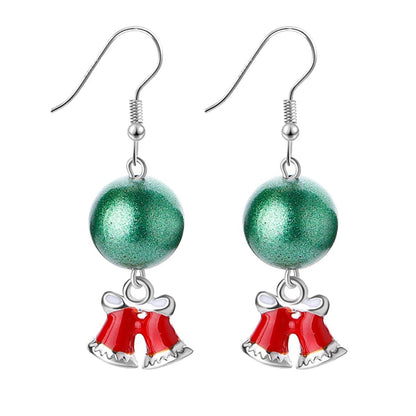 Green & Silvertone Ball Bell Drop Earrings