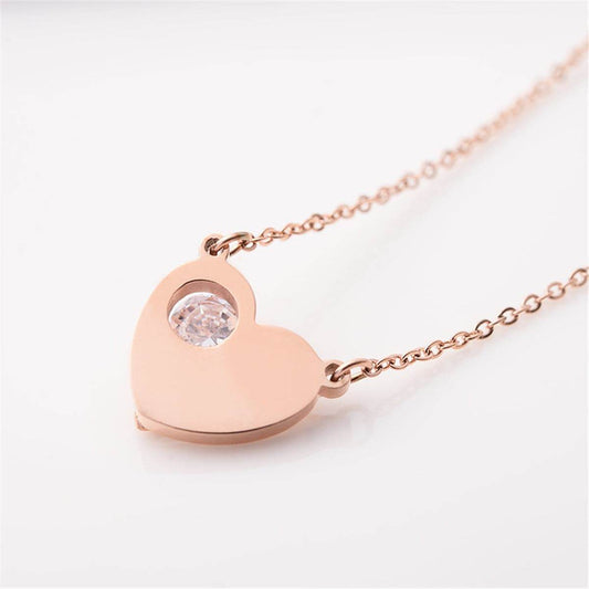 Cubic Zirconia & Rose Goldtone Heart & Key Pendant Necklace