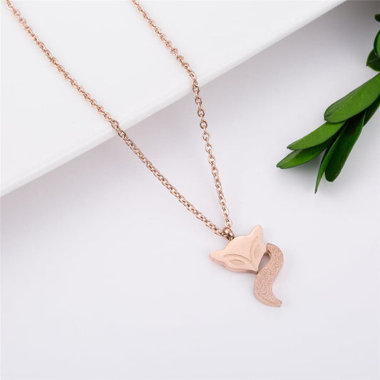 Rose Goldtone Frosted Fox Pendant Necklace