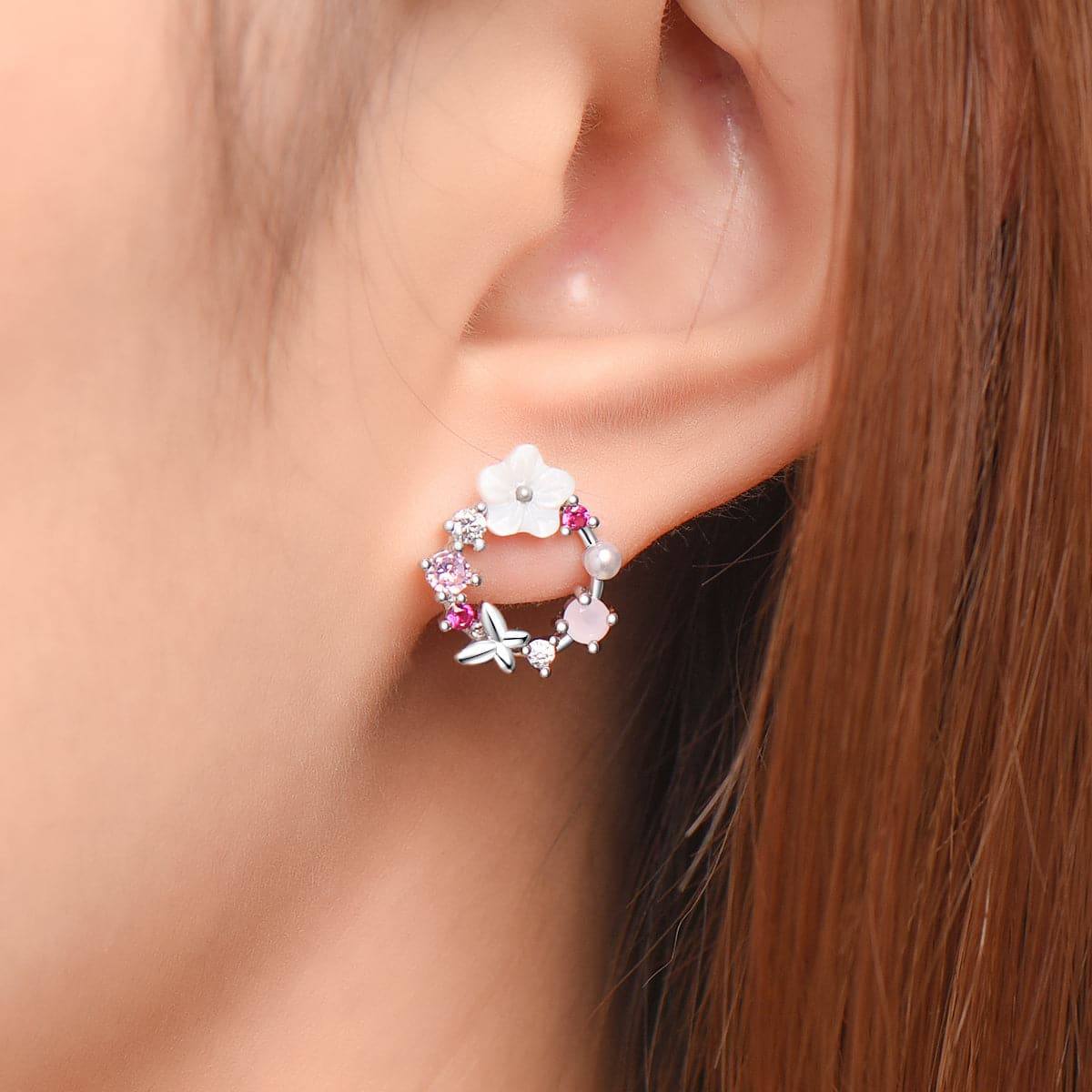 Opal & Cubic Zirconia Butterfly & Floral Stud Earrings-4